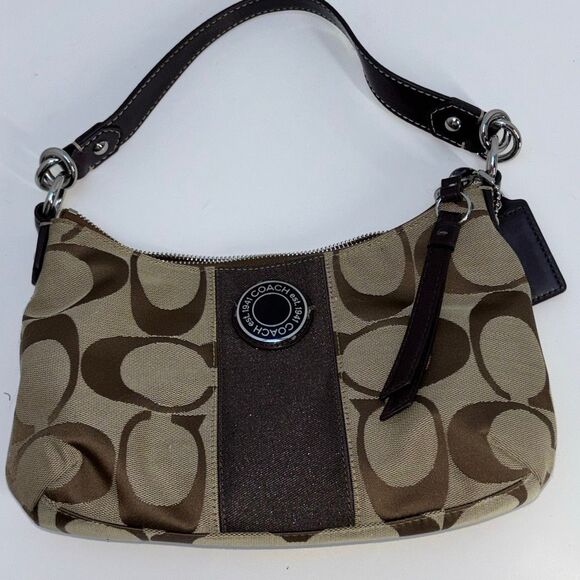 COACH Khaki Signature Stripe Mini Handbag A1221-F19218 tan/brown/khaki - Picture 11 of 11